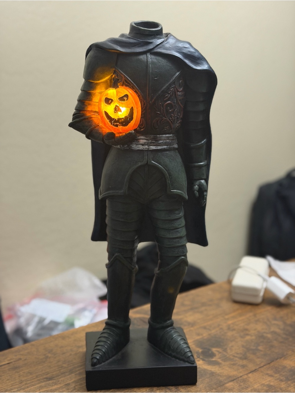 Headless Halloween Knight Pumpkin Light-Up Figure Decoration
